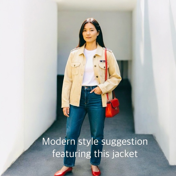 Retro Military Style Jacket Beaded Epaulets Pockets Zips Distressed Hem Cuffs M - Picture 1 of 13